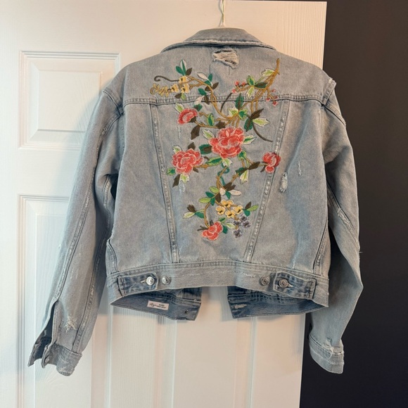 Blue jean jacked with pink Artistic Floral Design - Picture 7 of 11